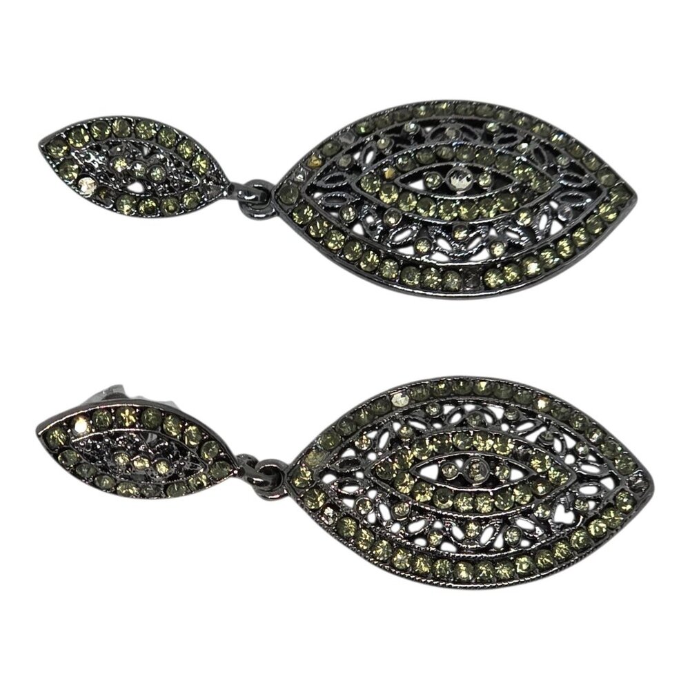 Greenโ Rhinestone Evil Eye Drop Earrings Black Gunmetal Dangle Statement